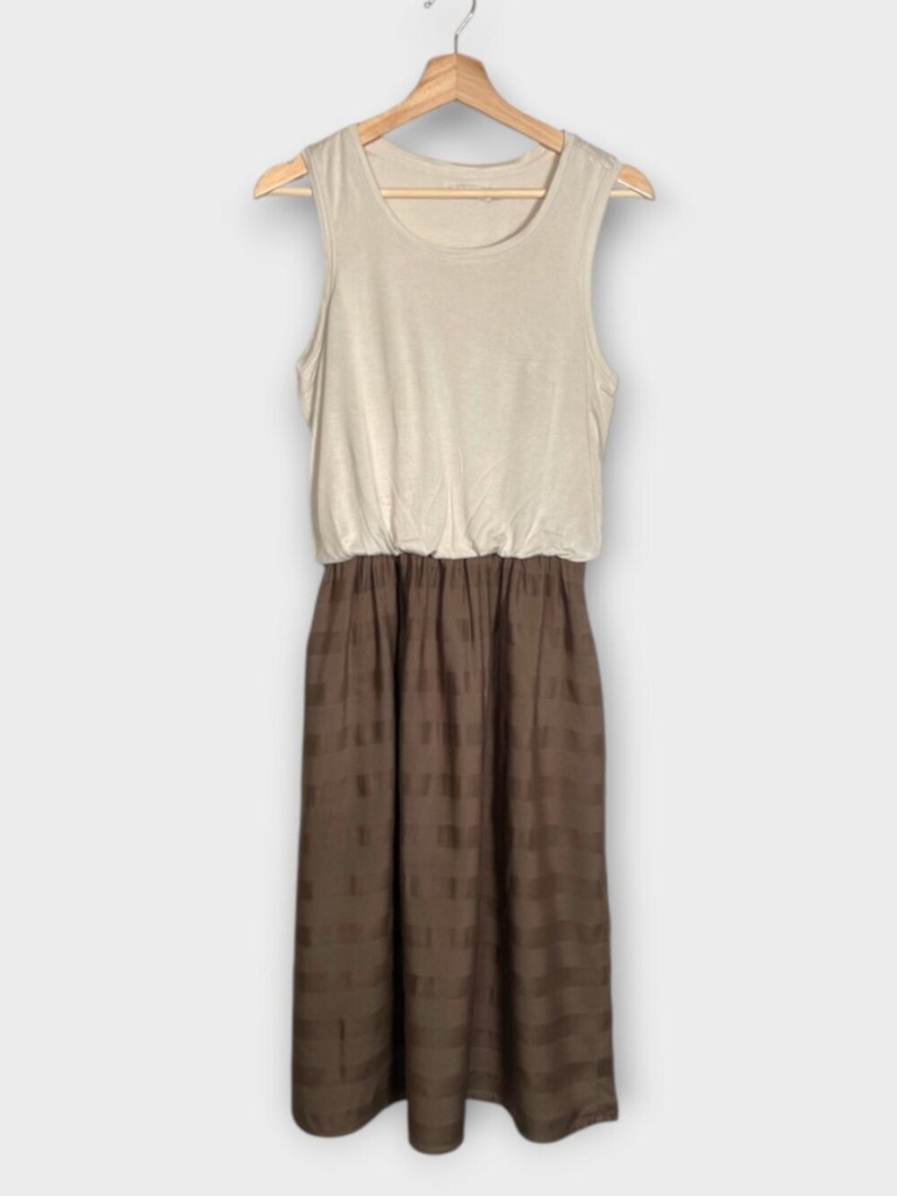 prAna Perry Dress Small Cream Brown Pockets Tank Cotton Rayon Blend